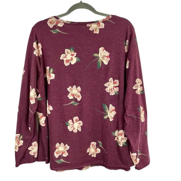 EVRI Everyday Tee Plum Floral V-Neck Long Sleeve Relaxed Fit Cotton Blend 2X - Picture 4 of 13